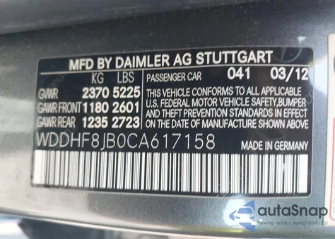 2012 Mercedes-Benz E 350 4Matic z USA, uszkodzony, nr VIN WDDHF8JB0CA617158